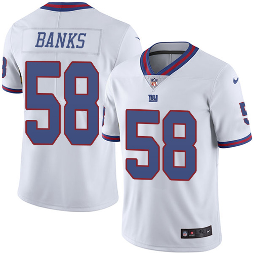 Men's Elite Carl Banks Nike Jersey White - #58 Rush NFL New York Giants